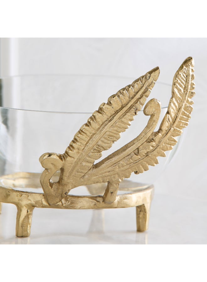 Home Box Footed Glass Bowl with Aluminium Fern Design - Image 3